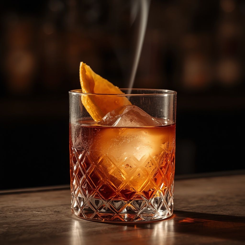 craft cocktail, citrus twist, backlit smoke