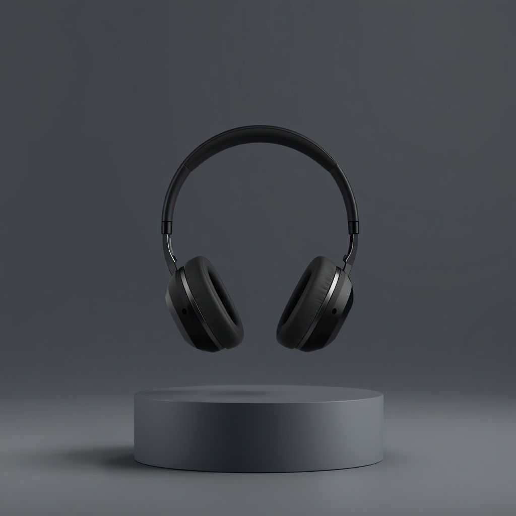 matte-black wireless headphones, studio gradient